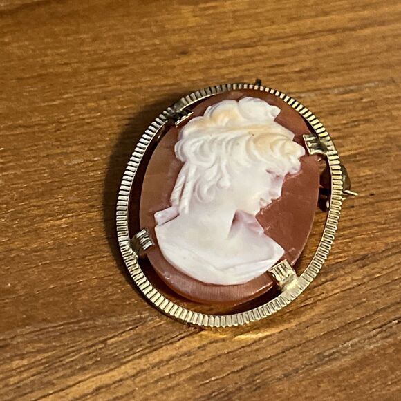 Vintage 1/20 12k Gold Filled Bal-Ron Art Deco Shell Cameo Pendant Brooch Pin - Picture 4 of 6